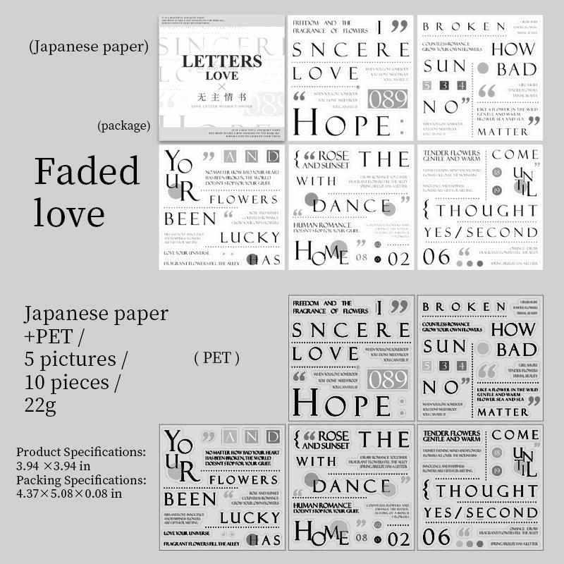 6 styles 10 pcs love letter series Stickers aesthetic Stick Decorative Diary Album Scrapbooking material Junk Journal Supplies
6 styles 10 pcs love letter series Stickers aesthetic Stick Decorative Diary Album Scrapbooking material Junk Journal Supplies
