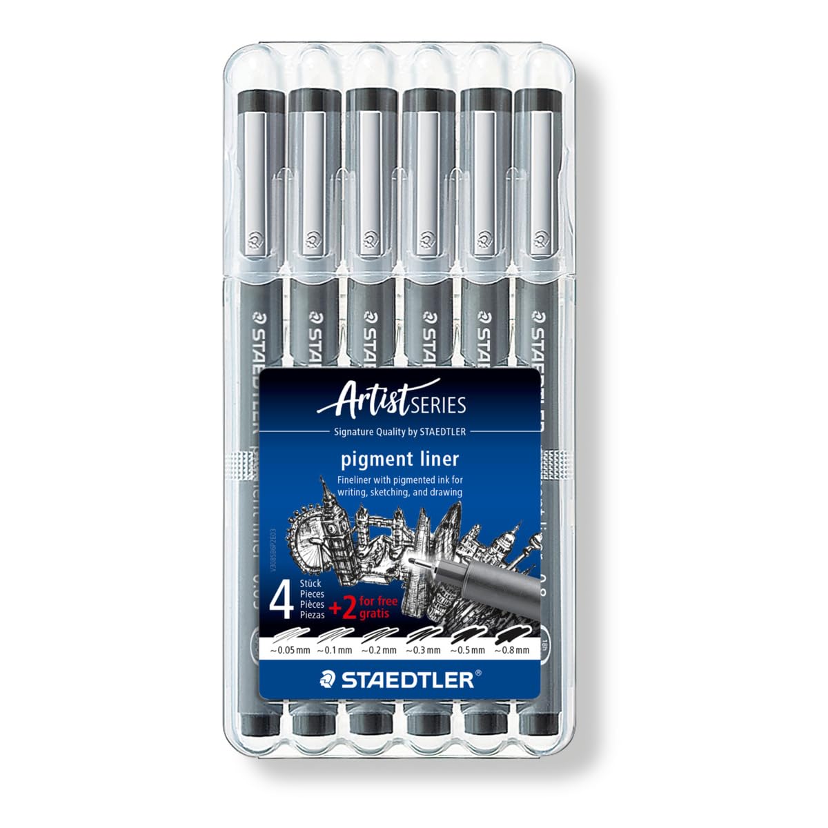 STAEDTLER Water-Based Pigment Liner Pens, Set of 6, 308 SB6P
STAEDTLER Water-Based Pigment Liner Pens, Set of 6, 308 SB6P