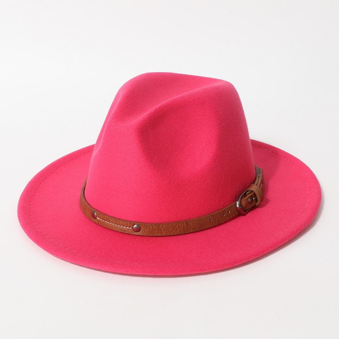 British retro wool felt hat for men and women, single-color, with leather strap and metal buckle, simple flat-brimmed jazz cowboy hat Average Size рожевий червоний колір
British retro wool felt hat for men and women, single-color, with leather strap and metal buckle, simple flat-brimmed jazz cowboy hat Average Size рожевий червоний колір