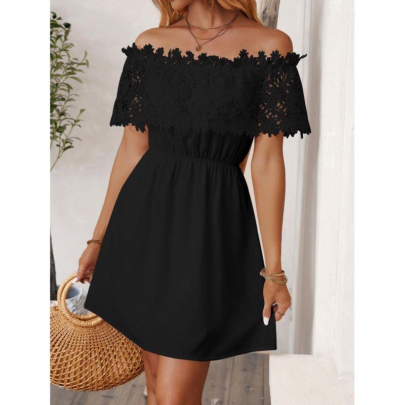 Summer European and American Women clothes Lace Patchwork off-Shoulder Waist Hugging Dress Black XXL
Summer European and American Women clothes Lace Patchwork off-Shoulder Waist Hugging Dress Black XXL