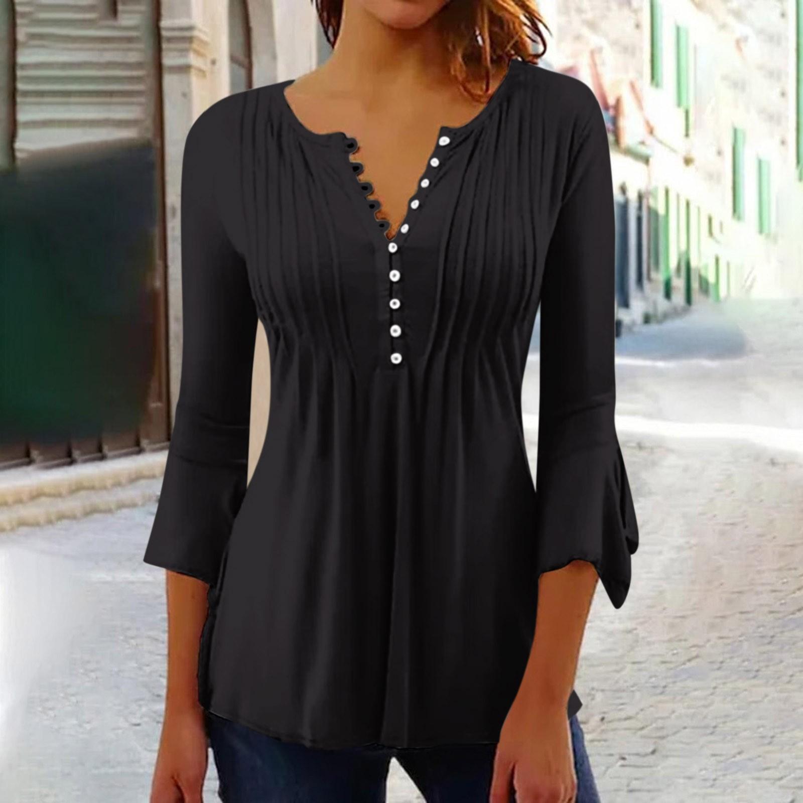 Женские рубашки с рукавами 3/4 лепестка, футболки, блузки, повседневные базовые топы, плиссированный пуловер на пуговицах S чёрный
Женские рубашки с рукавами 3/4 лепестка, футболки, блузки, повседневные базовые топы, плиссированный пуловер на пуговицах S чёрный