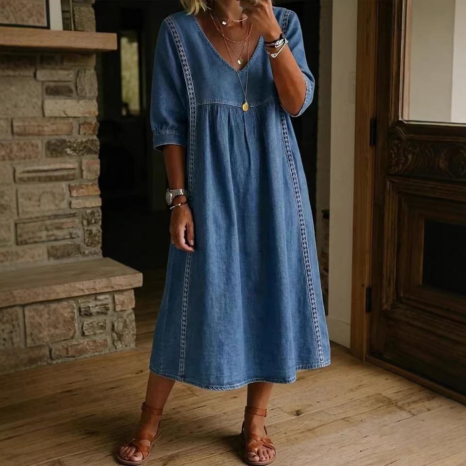 2026 European & American V-Neck Patchwork Lace Trim Linen-Cotton Casual Dress 2XL темно-синього кольору
2026 European & American V-Neck Patchwork Lace Trim Linen-Cotton Casual Dress 2XL темно-синього кольору