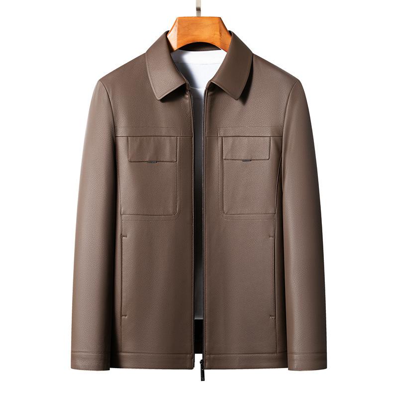 Мужская кожаная куртка из натуральной овчины с лацканами, деловая повседневная кожаная куртка, модная простая куртка, новый стиль 195
