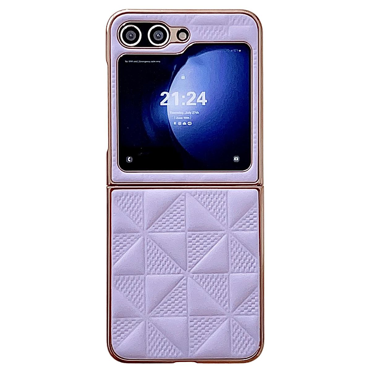 For Samsung Galaxy Z Flip7 FE 5G/Z Flip6 5G/Z Flip5 5G Case Electroplating Frame Leather+PC Grid Texture Phone Cover Purple
For Samsung Galaxy Z Flip7 FE 5G/Z Flip6 5G/Z Flip5 5G Case Electroplating Frame Leather+PC Grid Texture Phone Cover Purple