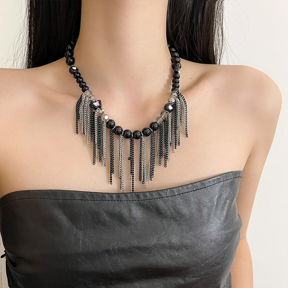 Gothic Tassel Beads Necklace Vintage Clavicle Chain Temperament Beaded Choker Gift чорний
Gothic Tassel Beads Necklace Vintage Clavicle Chain Temperament Beaded Choker Gift чорний