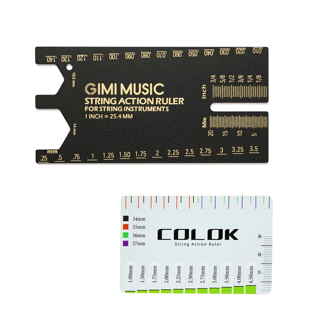 GIMI Ruler for Guitar String Action Aluminum Guitar String Height Stringed String Spacing Fine Precision Black and Gold Color Scheme Multi-Functional
GIMI Ruler for Guitar String Action Aluminum Guitar String Height Stringed String Spacing Fine Precision Black and Gold Color Scheme Multi-Functional