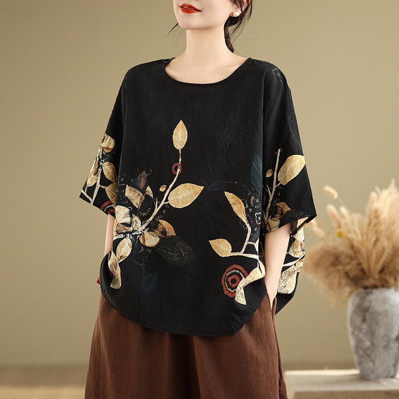 Ethnic Style Summer Blouse Cotton Ethnic Style Shirt Bat Sleeve Shirt Vintage Loose Large Round Neck T-shirt for Women one size чорний
Ethnic Style Summer Blouse Cotton Ethnic Style Shirt Bat Sleeve Shirt Vintage Loose Large Round Neck T-shirt for Women one size чорний