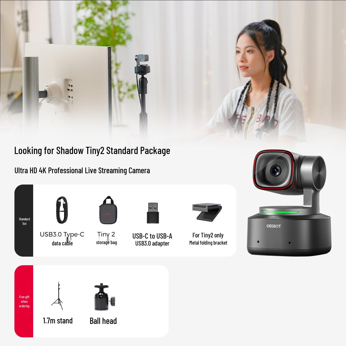 OBSBOT Tiny2 4K HD Streaming Camera for Computer - Ideal for Sales and Entertainment
OBSBOT Tiny2 4K HD Streaming Camera for Computer - Ideal for Sales and Entertainment