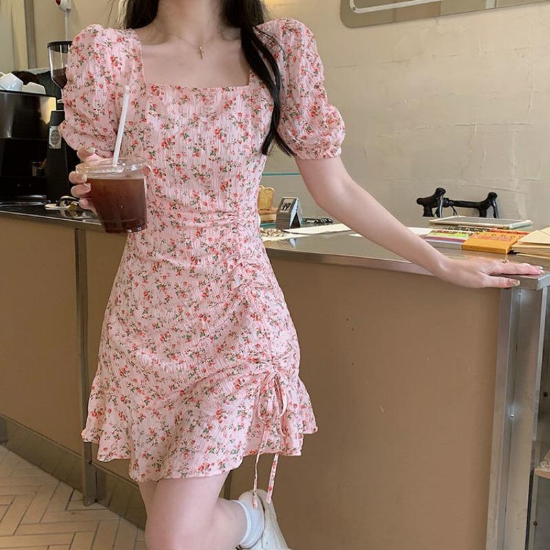 Fashion Summer Puff Short Sleeve Square Collar Floral Printed Dress Women Slim Fit Casual Sweet Simple Drawstring A-line Party Dresses Female Clothing S
Fashion Summer Puff Short Sleeve Square Collar Floral Printed Dress Women Slim Fit Casual Sweet Simple Drawstring A-line Party Dresses Female Clothing S