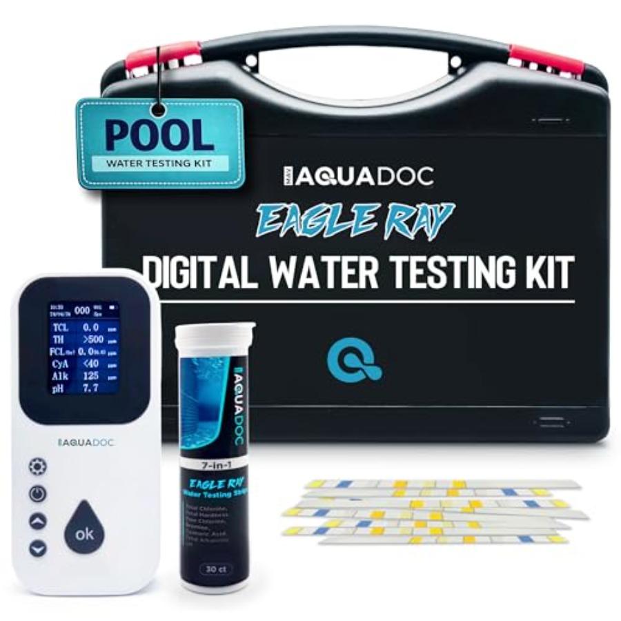 Eagle Ray Digital Pool Water Test Kit with Digital Water Tester and 30 Test Strips for Chlorine Bromine Total Hardness Cyanuric
Eagle Ray Digital Pool Water Test Kit with Digital Water Tester and 30 Test Strips for Chlorine Bromine Total Hardness Cyanuric