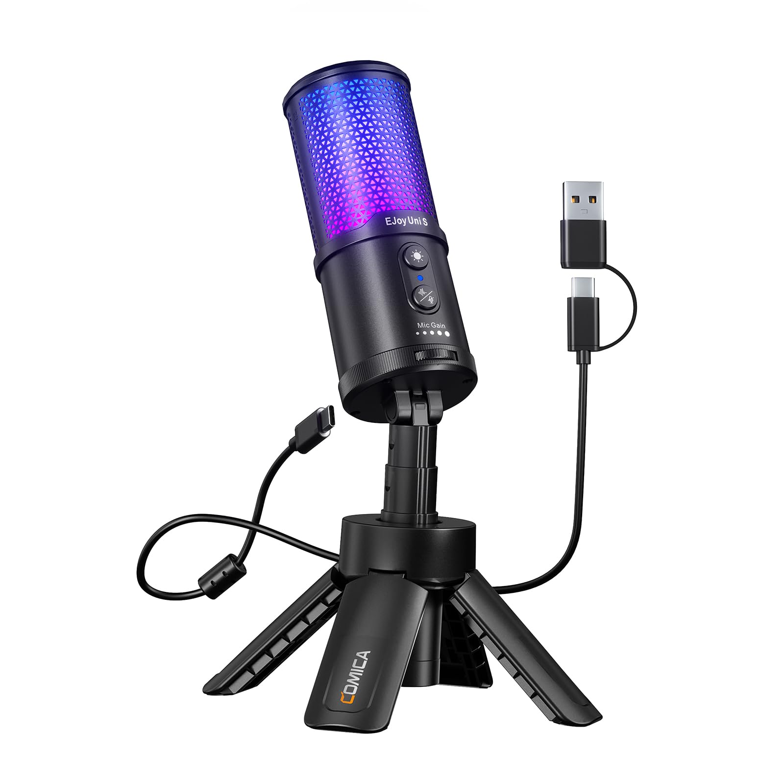 COMICA EJoy Uni S USB Condenser Microphone with AI Noise RGB Noise Ideal for Game Working from and Narration Compatible with Cancellation, Lighting, чёрный
COMICA EJoy Uni S USB Condenser Microphone with AI Noise RGB Noise Ideal for Game Working from and Narration Compatible with Cancellation, Lighting, чёрный