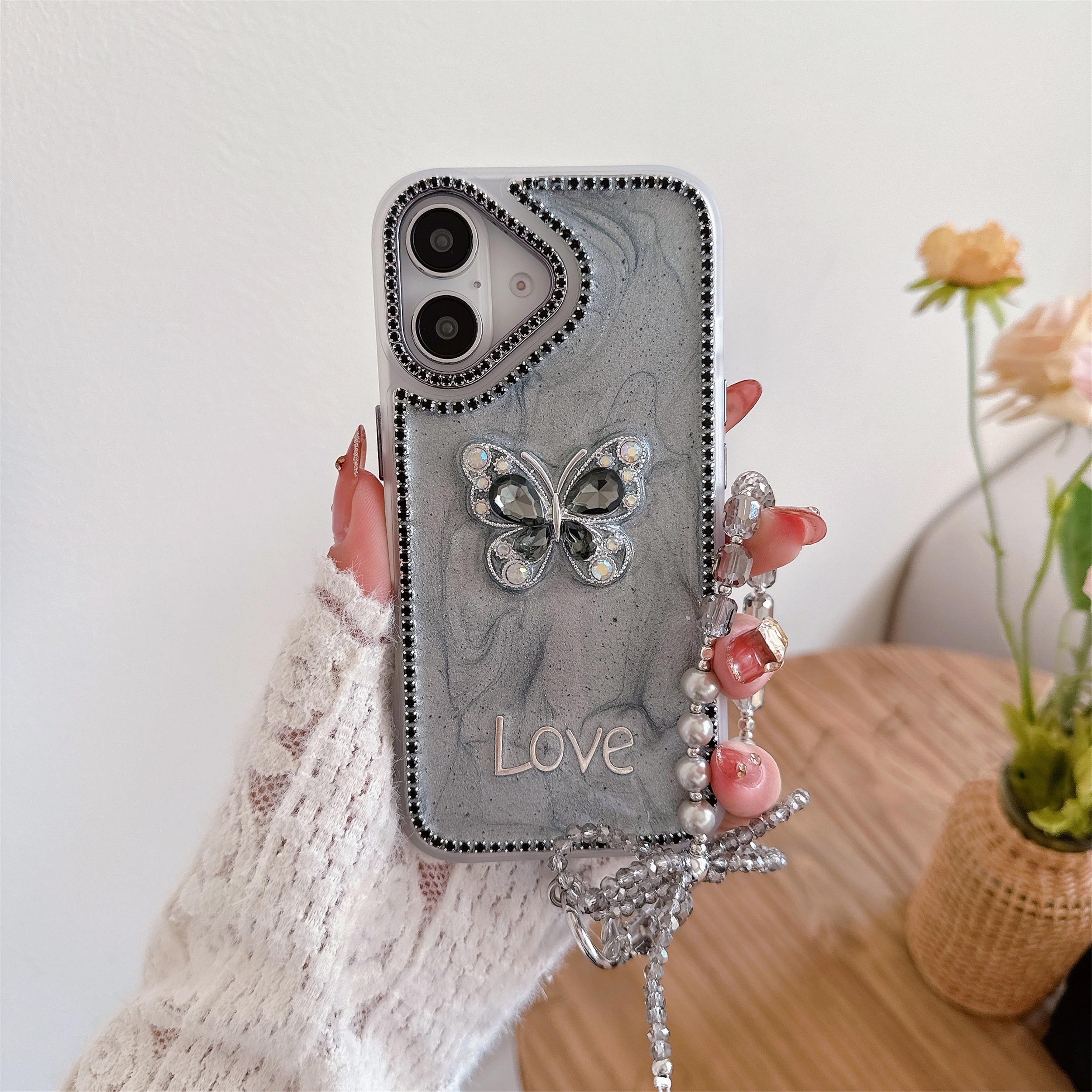 For iPhone 16 Case with Strap Rhinestone Decor Butterfly Design TPU+PC Phone Back Cover Grey
For iPhone 16 Case with Strap Rhinestone Decor Butterfly Design TPU+PC Phone Back Cover Grey