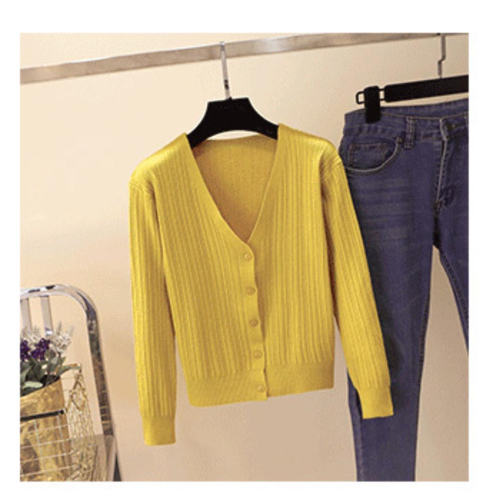 В язаний кардиган жіночий тонкий вільний і ледачий літній та осінній верхній одяг з довгим рукавом V-подібним вирізом светр M-XL жовтий
В язаний кардиган жіночий тонкий вільний і ледачий літній та осінній верхній одяг з довгим рукавом V-подібним вирізом светр M-XL жовтий