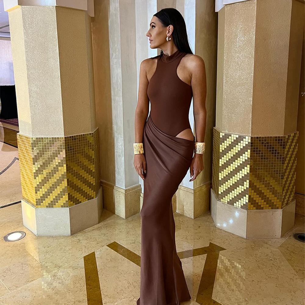 European and American new women s clothing round neck sleeveless slim-fitting splicing long dress fashionable hollow dress L
European and American new women s clothing round neck sleeveless slim-fitting splicing long dress fashionable hollow dress L