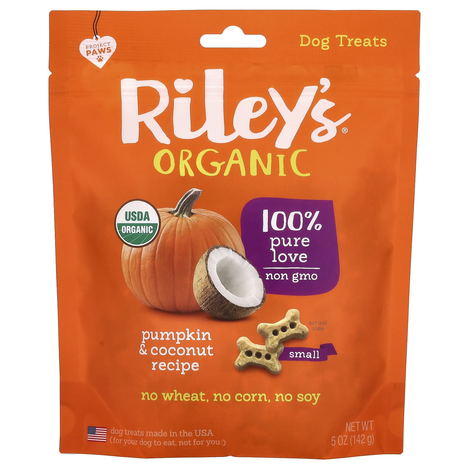 Riley s Organics, Органические лакомства для собак, маленькие, рецепт с тыквой и кокосом, 5 унций (142 г)
Riley s Organics, Органические лакомства для собак, маленькие, рецепт с тыквой и кокосом, 5 унций (142 г)