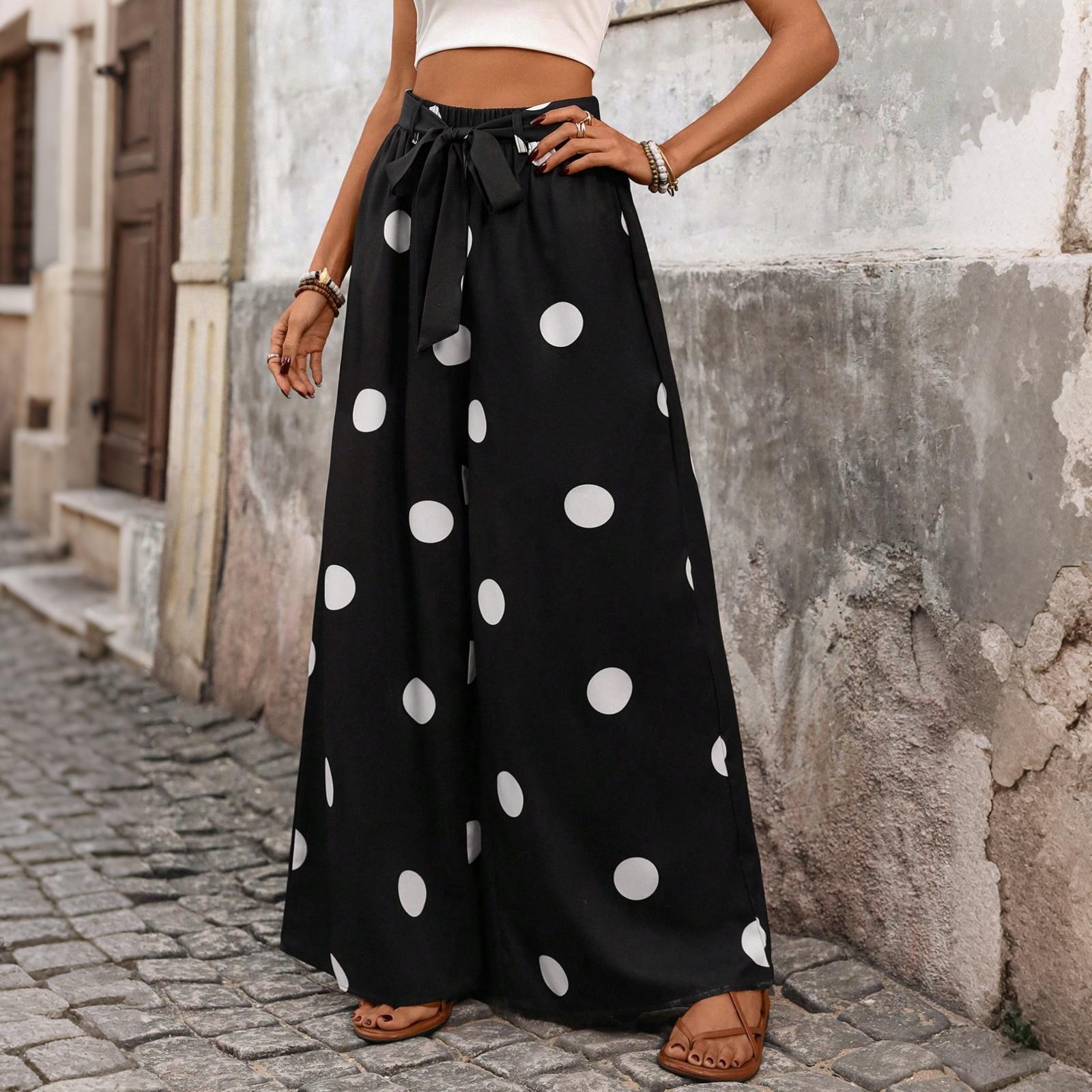 Women Loose Fit Casual Wide Leg Pants Elastic Waistband with Wide Belt Polka Dot Pattern Comfortable Palazzo Trousers M чёрный
Women Loose Fit Casual Wide Leg Pants Elastic Waistband with Wide Belt Polka Dot Pattern Comfortable Palazzo Trousers M чёрный