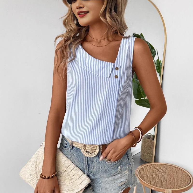 Women s Striped Shirt Casual Sleeveless Diagonal Neck Button Tops Pullover Girl Summer Korean Elegant Blouses XS синий
Women s Striped Shirt Casual Sleeveless Diagonal Neck Button Tops Pullover Girl Summer Korean Elegant Blouses XS синий