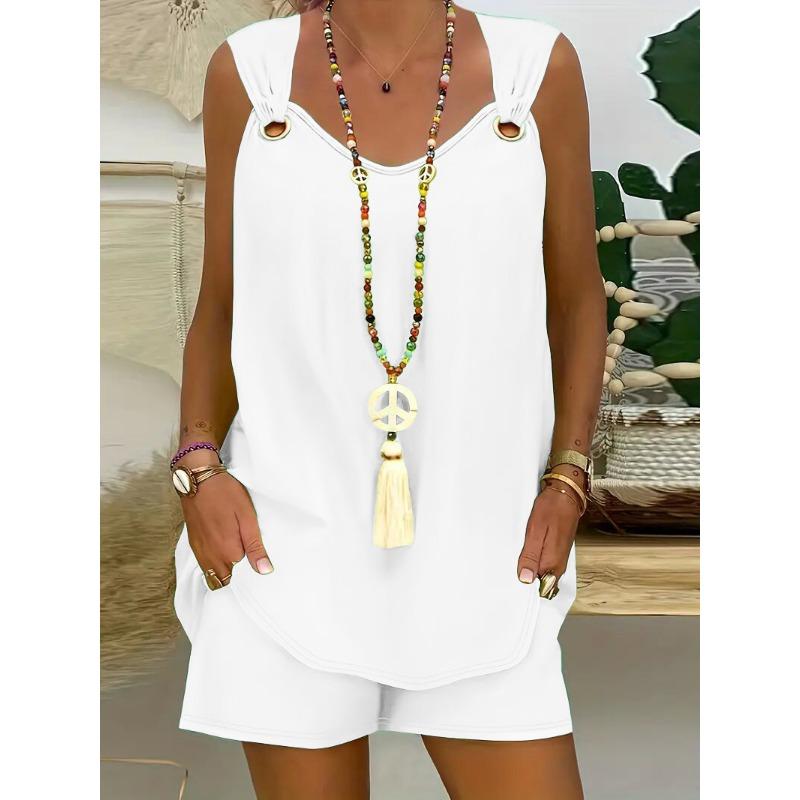 Літній одяг: жилет без рукавів з V-подібним вирізом та шорти, жіночий одяг XL білий
Літній одяг: жилет без рукавів з V-подібним вирізом та шорти, жіночий одяг XL білий