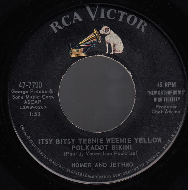 7inch Record HOMER JETHRO Itsy Bitsy Teenie Weenie Yellow Pol 477790 RCA Victor 1960 US Pop Used
7inch Record HOMER JETHRO Itsy Bitsy Teenie Weenie Yellow Pol 477790 RCA Victor 1960 US Pop Used