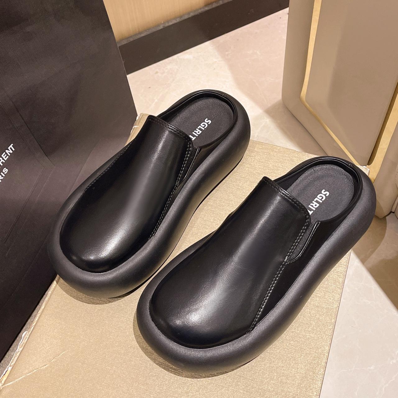 2024 весна и лето новые ретро нишевые баотоу полушлепанцы женские на толстой подошве-маффине для улицы, универсальные мюли 39 чёрный