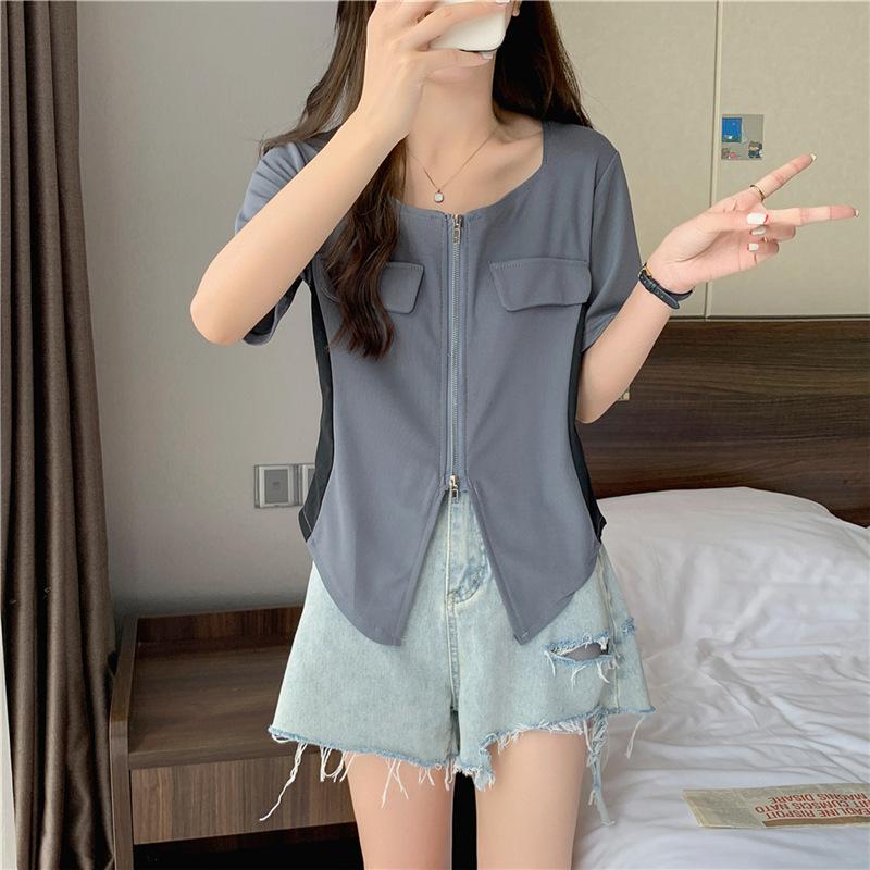 Front Shoulder Short-sleeved T-shirt Cardigan Summer Women s Latest Style Slightly Fat Mm Belly-covering Short Tops for Hot Gi Practical Use One size
Front Shoulder Short-sleeved T-shirt Cardigan Summer Women s Latest Style Slightly Fat Mm Belly-covering Short Tops for Hot Gi Practical Use One size