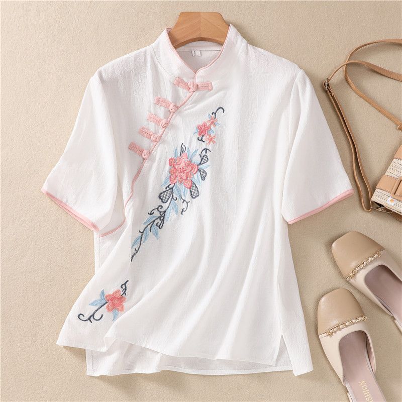 Summer Women Chinese Style Floral Embroidery Mandarin Collar Blouse L білий
Summer Women Chinese Style Floral Embroidery Mandarin Collar Blouse L білий