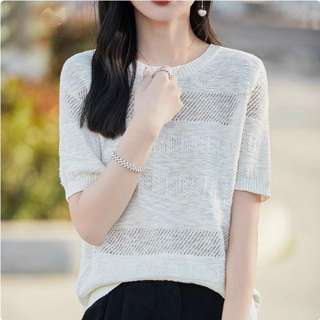 Women s Cotton Short Sleeve T-shirt Low Round Neck Hollow Knitted T-shirt Fashion Half Sleeve Top 2XL білий
Women s Cotton Short Sleeve T-shirt Low Round Neck Hollow Knitted T-shirt Fashion Half Sleeve Top 2XL білий
