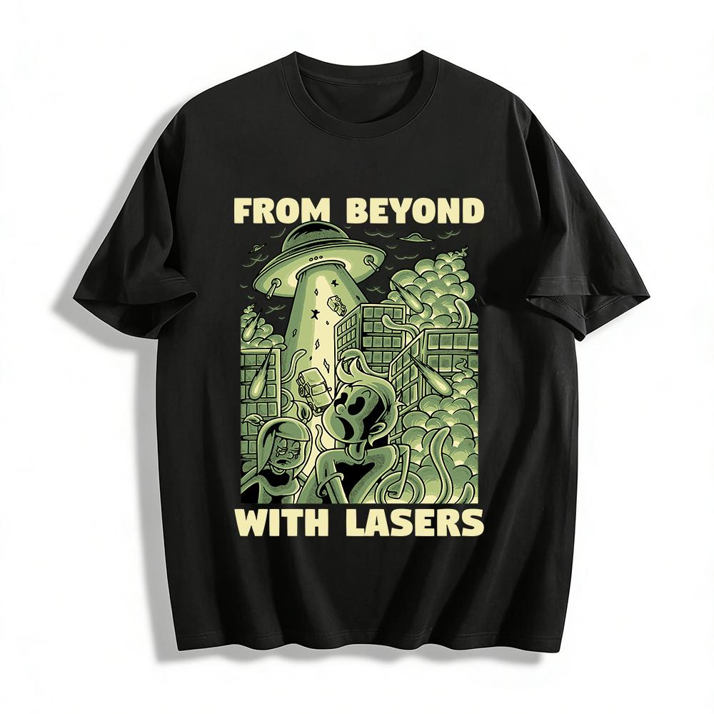 Vintage Alien UFO Laser Attack Print T-Shirt American Sci-Fi Disaster Style Unisex Casual Top Pure cotton T-shirt XXS
Vintage Alien UFO Laser Attack Print T-Shirt American Sci-Fi Disaster Style Unisex Casual Top Pure cotton T-shirt XXS