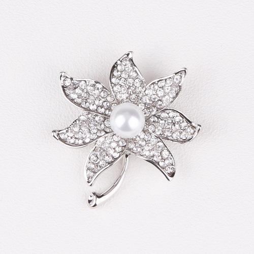 Элегантная брошь в форме цветка со стразами, костюм, жемчужная булавка, роскошные ювелирные изделия, ботанический цветок, шарф, пряжка, жемчужная булавка, темпераментные аксессуары