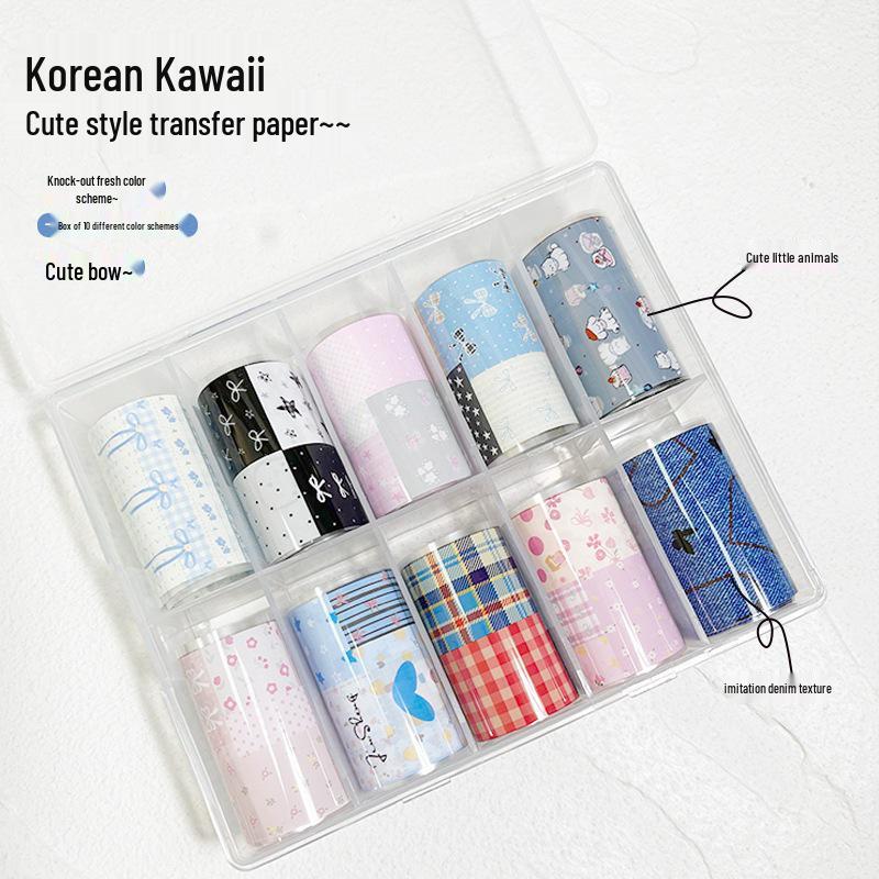 Korean Style Plaid & Bow Floral Patchwork Denim Texture Starry Sky Nail Art Transfer Paper
Korean Style Plaid & Bow Floral Patchwork Denim Texture Starry Sky Nail Art Transfer Paper