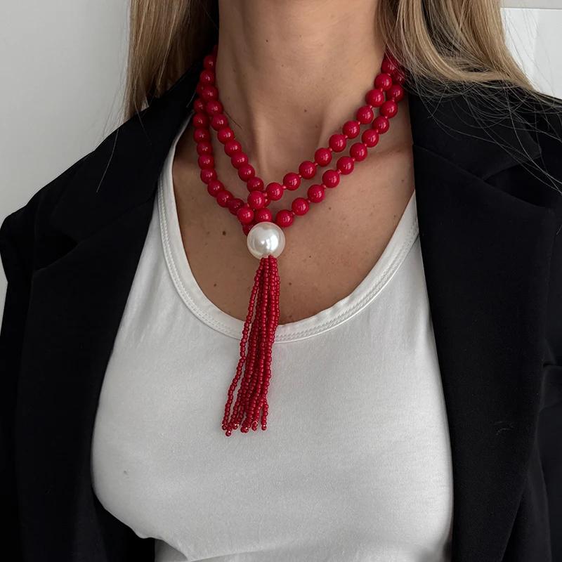 Bohemian Beaded Fringe Necklace Women Layered Luxury Elegant Long Round Bead Collarbone Chain Accessory Vacation Party Wear Gift червоний
Bohemian Beaded Fringe Necklace Women Layered Luxury Elegant Long Round Bead Collarbone Chain Accessory Vacation Party Wear Gift червоний