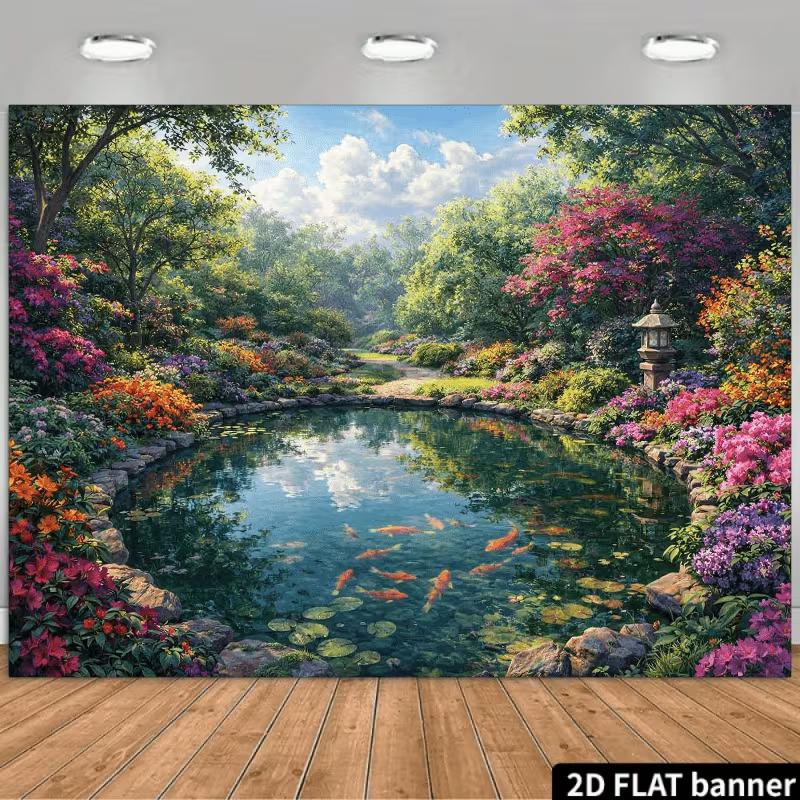 2D Nature Pond Backdrop, Koi Fish & Lush Garden Photography Banner 47.2x31.5inch/120*80cm
2D Nature Pond Backdrop, Koi Fish & Lush Garden Photography Banner 47.2x31.5inch/120*80cm