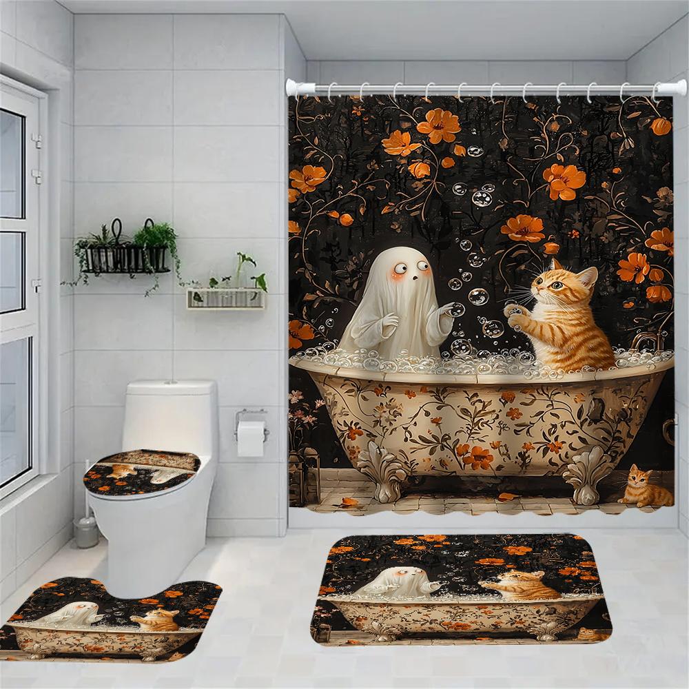 1/4 Bathing Cat Print Shower Curtains, Toilet Seat Decoration, Shower Curtain With Carpet And Toilet Lid, 70.8X70.8 Inch W60H190(CM)-1 Pcs
1/4 Bathing Cat Print Shower Curtains, Toilet Seat Decoration, Shower Curtain With Carpet And Toilet Lid, 70.8X70.8 Inch W60H190(CM)-1 Pcs