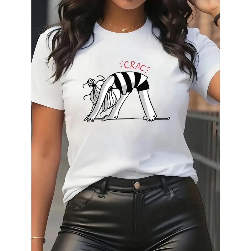 Women Cartoon Bending Figure CRAC Letter Print Casual Round Neck Short Sleeve T-Shirt M белый
Women Cartoon Bending Figure CRAC Letter Print Casual Round Neck Short Sleeve T-Shirt M белый