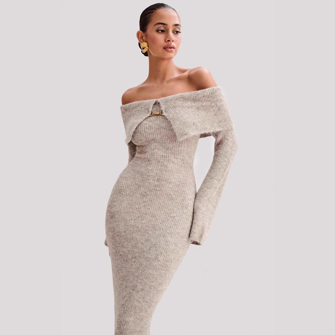 Elegant Off-Shoulder Striped Long Dress with Lapel Medium серый/абрикосовый
Elegant Off-Shoulder Striped Long Dress with Lapel Medium серый/абрикосовый