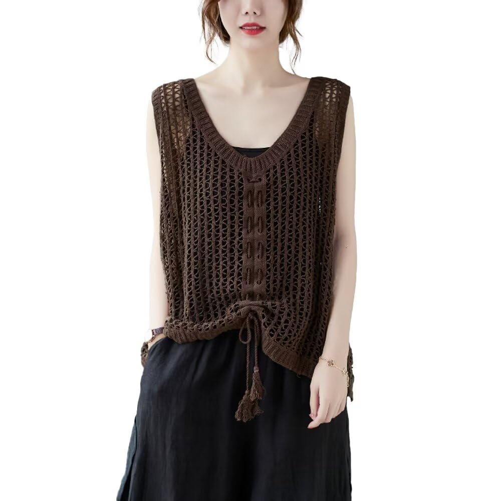 Uroi Mesh Knit Summer Tank Loose Free Size Women s Vest, V-Neck, Drawstring, Fringe, See-Through Top, Fit, Oversized, Coffee, кофейный
Uroi Mesh Knit Summer Tank Loose Free Size Women s Vest, V-Neck, Drawstring, Fringe, See-Through Top, Fit, Oversized, Coffee, кофейный