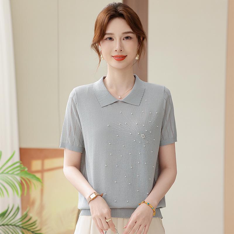 New Arrival: Mother s Day Tencel Knit Pullover for Middle-Aged & Elderly - Short-Sleeved, Hollow-Out Top L (Recommended 80-100 Jin) світло-синій колір
New Arrival: Mother s Day Tencel Knit Pullover for Middle-Aged & Elderly - Short-Sleeved, Hollow-Out Top L (Recommended 80-100 Jin) світло-синій колір