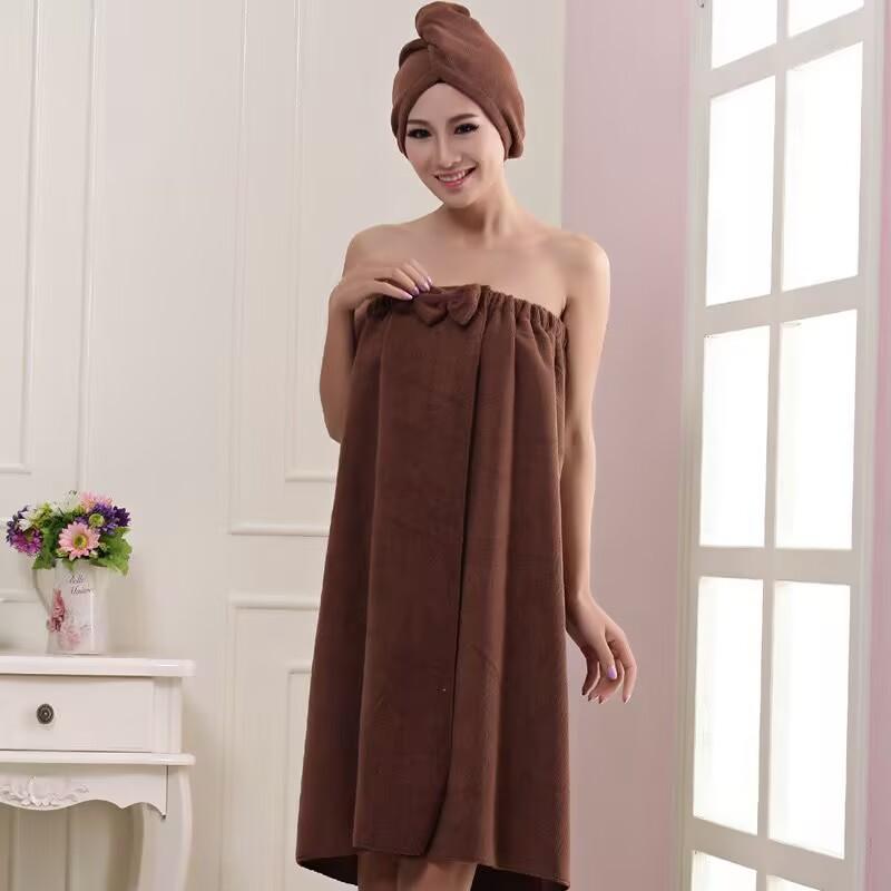Женское быстросохнущее банное полотенце с милым бантом, спа-салфетки и шапочка для душа, набор халатов 140*73CM коричневый