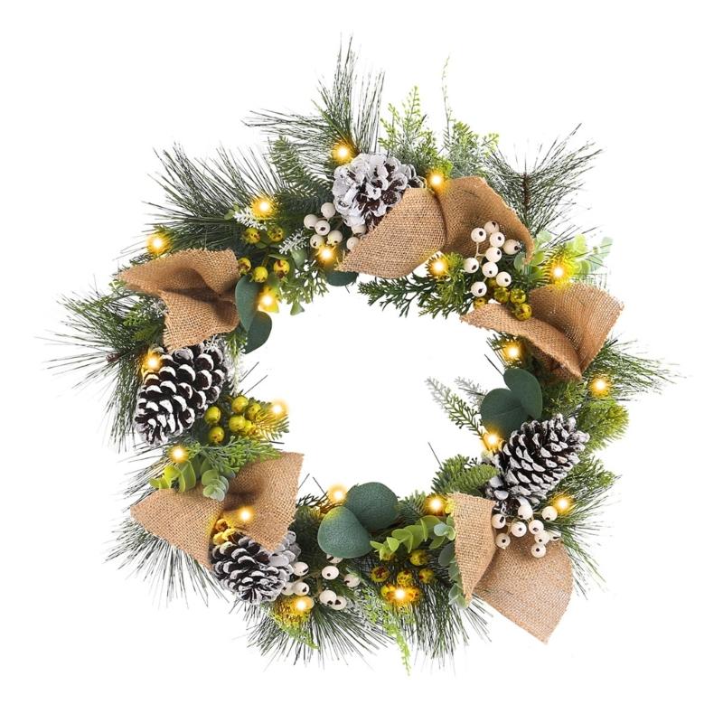 Illuminated Holiday Wreath Decoration Multifunctional LED Christmas Wreath with Burlap Branches and Pine Cones Charm 1
Illuminated Holiday Wreath Decoration Multifunctional LED Christmas Wreath with Burlap Branches and Pine Cones Charm 1