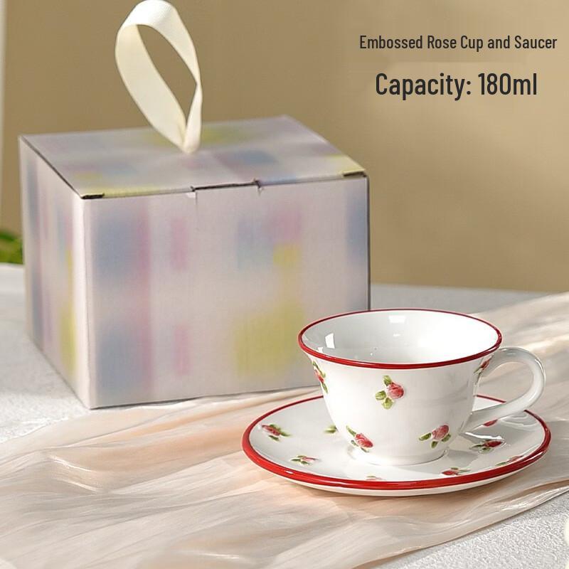 Embossed Rose Ceramic Coffee Cup and Saucer
Embossed Rose Ceramic Coffee Cup and Saucer
