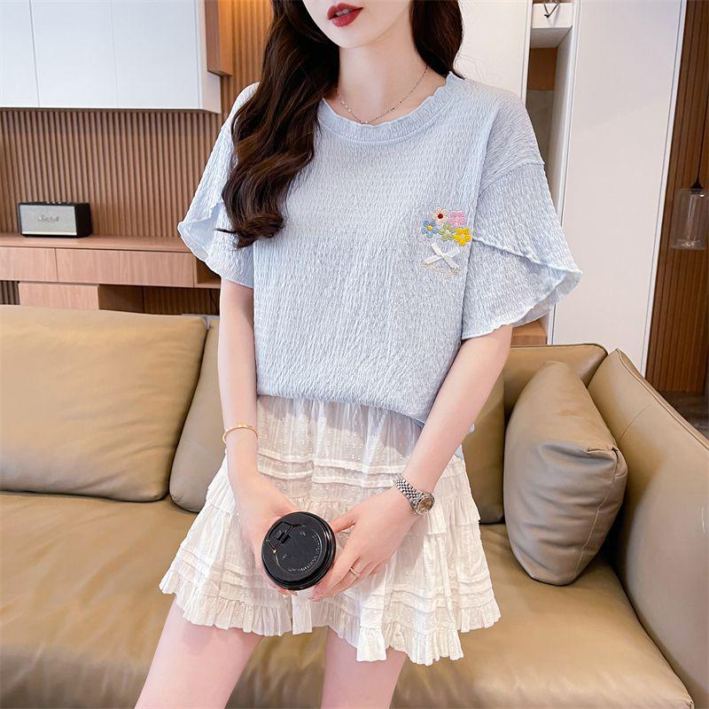 Stylish Puff Sleeve Color-Block T-Shirt: Summer Korean-Inspired Loose Plus Size Top for Petite Women XX-Large світло-синій колір
Stylish Puff Sleeve Color-Block T-Shirt: Summer Korean-Inspired Loose Plus Size Top for Petite Women XX-Large світло-синій колір