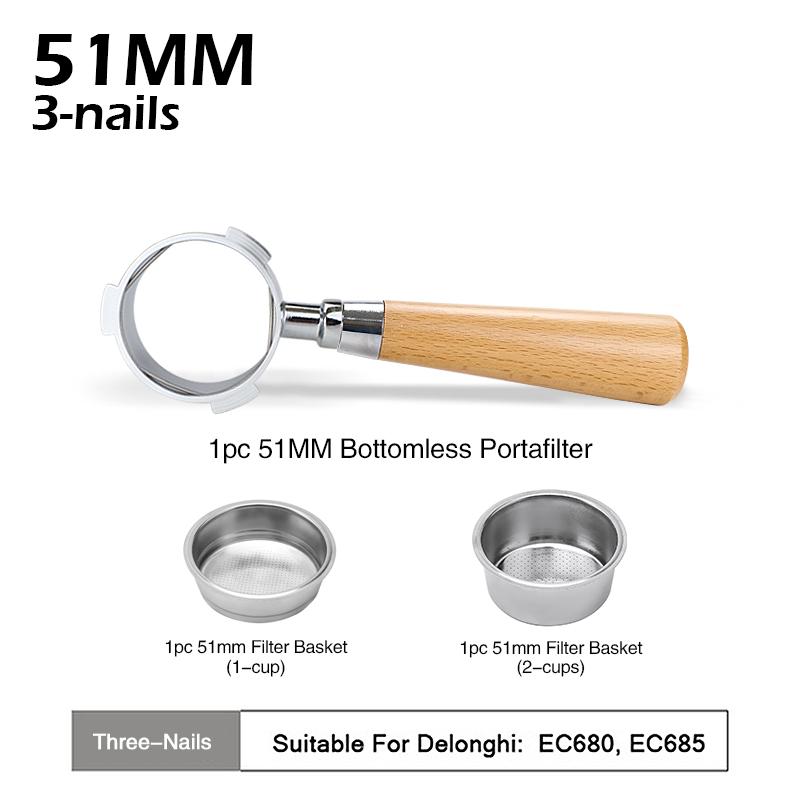 51MM Coffee Bottomless Portafilter Replacement Filter Basket For Delonghi EC680 EC685 Espresso Machine Accessories Barista Tool
51MM Coffee Bottomless Portafilter Replacement Filter Basket For Delonghi EC680 EC685 Espresso Machine Accessories Barista Tool