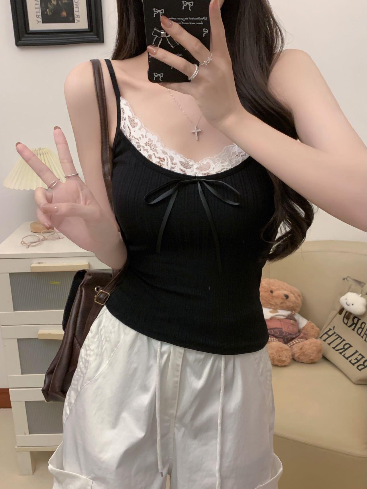 Кружевной лоскутный рубчатый топ-майка с нагрудными вкладышами и облегающего кроя для женщин One Size чёрный
Кружевной лоскутный рубчатый топ-майка с нагрудными вкладышами и облегающего кроя для женщин One Size чёрный