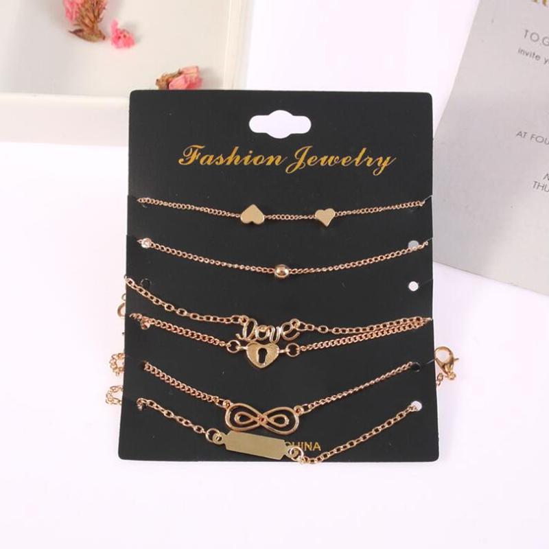 6pcs/lot Women s Bracelets Lock Heart Shape Number Eight Cross Feet Chains Gold Color Metal Multi-layers Chain Fashion Zircon
6pcs/lot Women s Bracelets Lock Heart Shape Number Eight Cross Feet Chains Gold Color Metal Multi-layers Chain Fashion Zircon