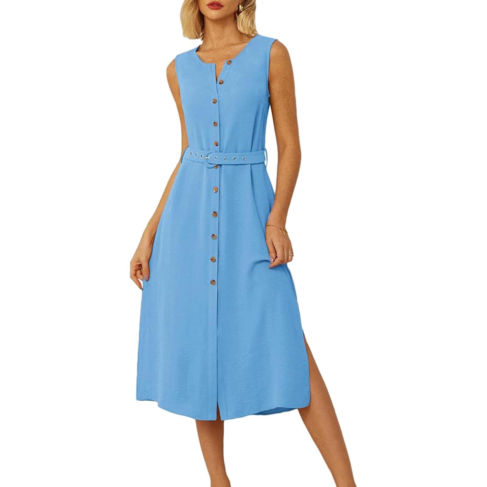 Women’s Fashionable Solid Color Round Neck Single Breasted Sleeveless Waist Cinched Dress S синий
Women’s Fashionable Solid Color Round Neck Single Breasted Sleeveless Waist Cinched Dress S синий