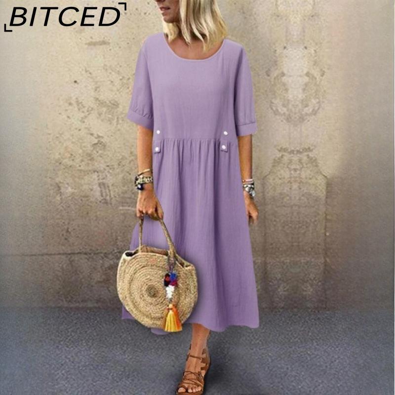 BITCED Loose Fit Midi Dress Double Pockets Button Decoration Round Neck Short Sleeve Summer Boho Workwear Dress XXXL
BITCED Loose Fit Midi Dress Double Pockets Button Decoration Round Neck Short Sleeve Summer Boho Workwear Dress XXXL