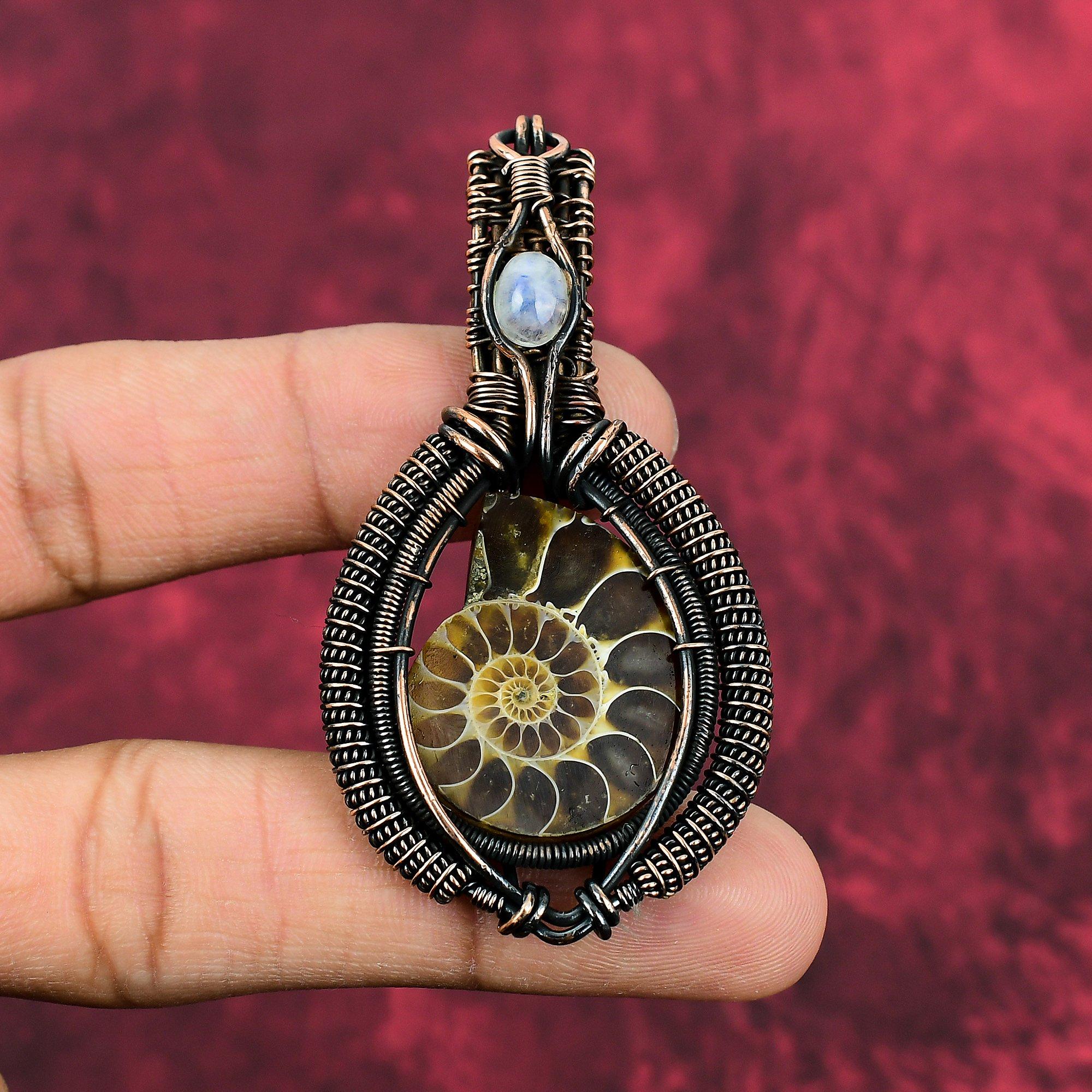 Ammonite Fossil Pendant Copper Wire Wrapped Pendant Gemstone Copper Jewelry Moonstone Pendant Engagement Gifts Handmade Wire Wrapped Jewelry
Ammonite Fossil Pendant Copper Wire Wrapped Pendant Gemstone Copper Jewelry Moonstone Pendant Engagement Gifts Handmade Wire Wrapped Jewelry