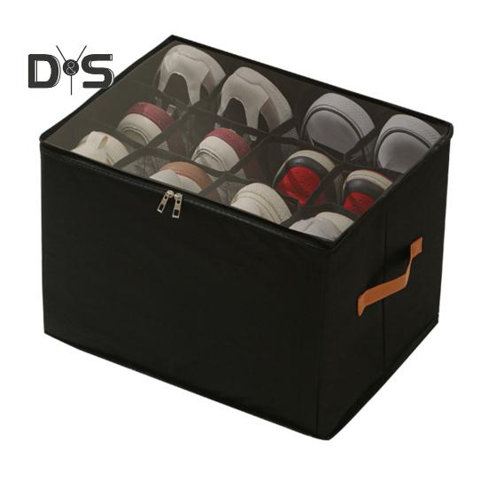 Коробка для хранения обуви с прозрачной крышкой, застежка-молния, большая вместимость, несколько отделений, шкаф, органайзер для хранения обуви чёрный