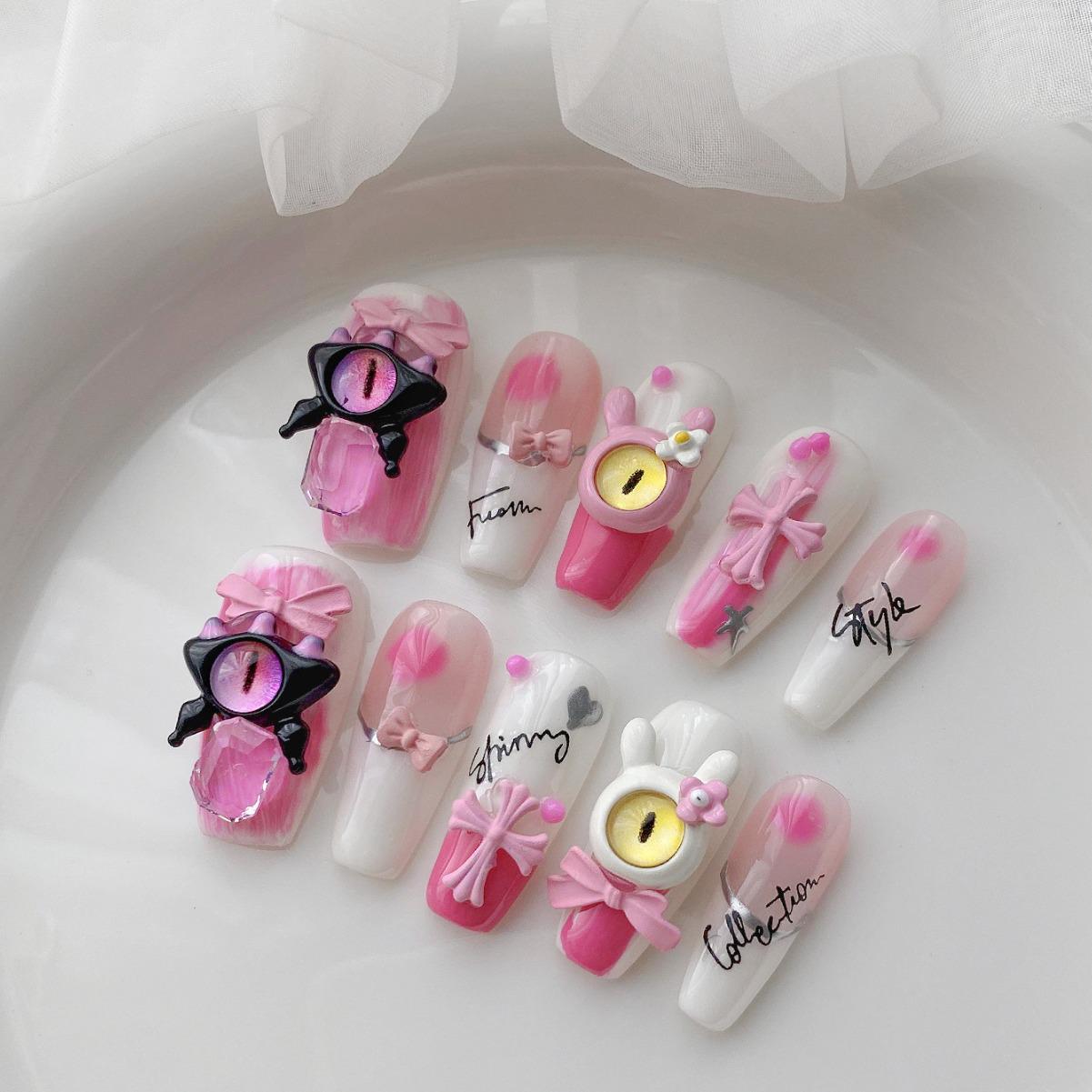 Handmade Pink Little Monster Demon Eye Fake Nails with Chrome Hearts Cross Designs - Removable and Student-Friendly Wearable Nail Art Pink Little Monster - M
Handmade Pink Little Monster Demon Eye Fake Nails with Chrome Hearts Cross Designs - Removable and Student-Friendly Wearable Nail Art Pink Little Monster - M