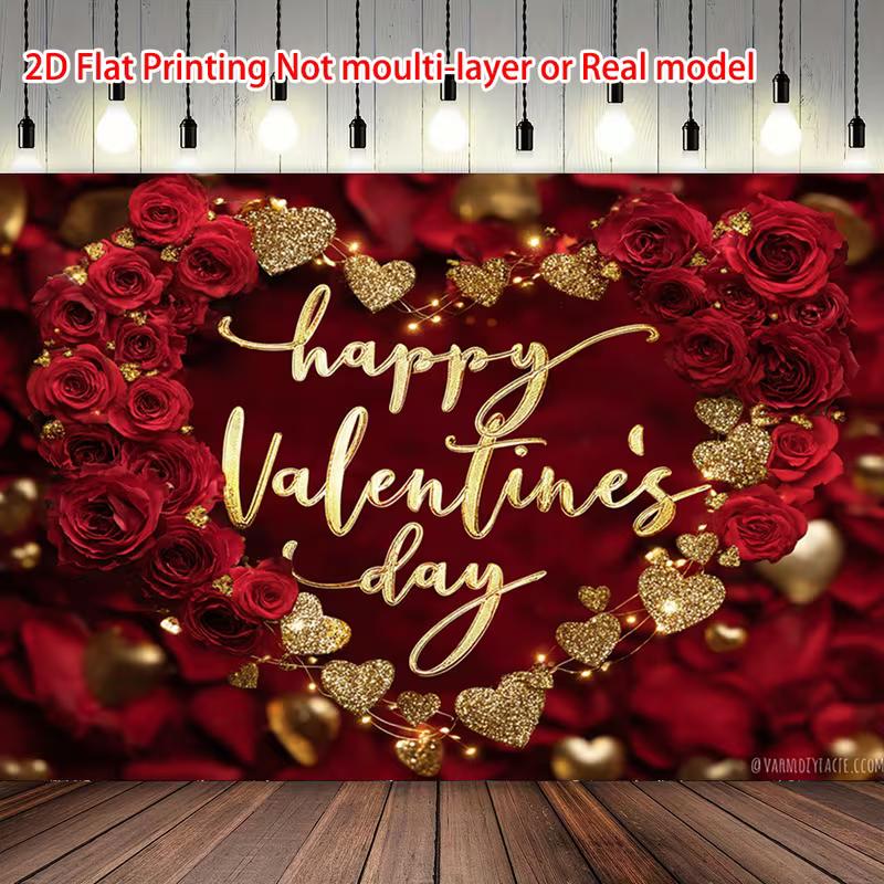 2D Happy Valentine s Day Banner, Red Rose & Gold Glitter Heart Background for Valentine s Photo Booth 47.2x31.5inch/120*80cm
2D Happy Valentine s Day Banner, Red Rose & Gold Glitter Heart Background for Valentine s Photo Booth 47.2x31.5inch/120*80cm